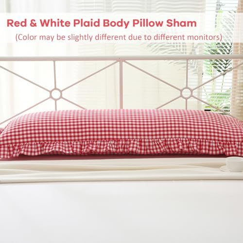 Red White Gingham Ruffle Body Pillow Cover 20"x54" - Image 2