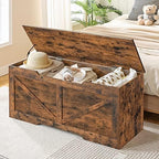 HOOBRO Storage Bench, 43.3” Retro Wooden Storage Chest - Image 3