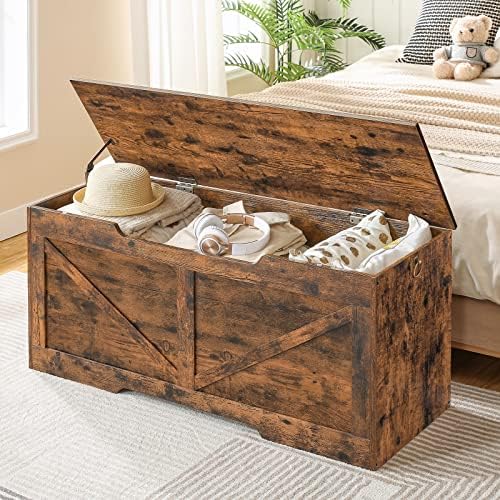 HOOBRO Storage Bench, 43.3” Retro Wooden Storage Chest - Image 3