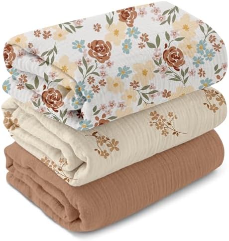 Muslin Swaddle Blankets for Newborn, 3 Pack Breathable Soft Receiving Blanket by LYRICHOMBABY