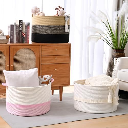 67L Large Blanket Basket, Cotton Rope Blanket Basket Living Room, Baby Laundry - Image 5