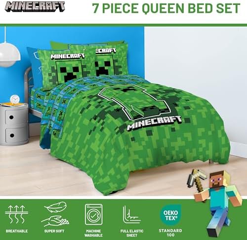 Minecraft Creeper Queen Comforter Set 7 Piece Kids Bedding - Image 4