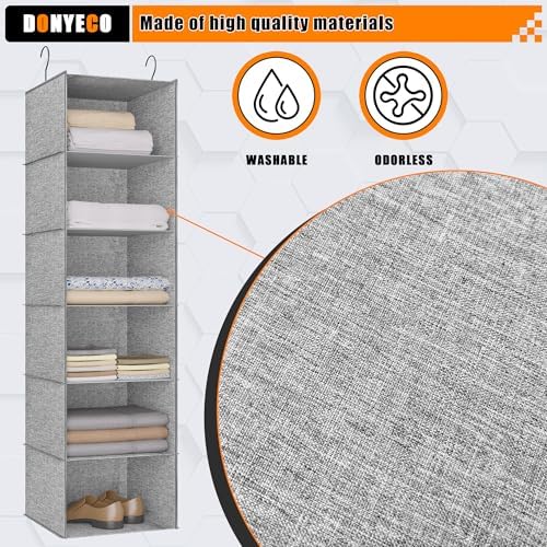 Hanging Closet Organizer 6-Shelf, Oxford Linen Wardrobe Storage - Image 4