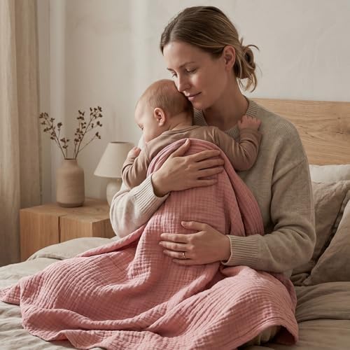 Muslin Swaddle Blankets for Newborn, 4 Pack Breathable Soft Receiving Blanket - Image 5