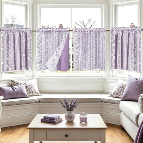 ASPMIZ Purple Linen Kitchen Curtains Double Layer Kitchen Window Curtains - Image 7