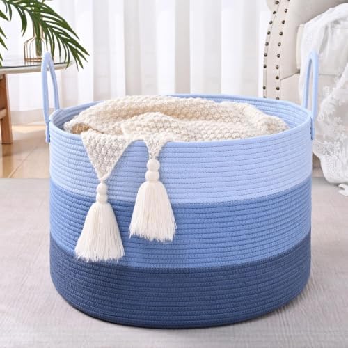 67L Large Woven Blanket Basket, Cotton Rope Baby Laundry Hamper - Image 6