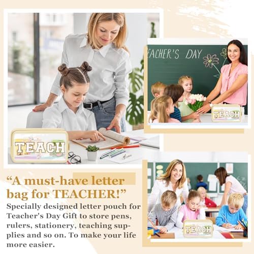 Teacher Appreciation Gifts Chenille Letter Clear Makeup Bag TEACH Pouch - Image 4