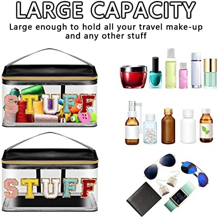 Iqimott Preppy Clear Makeup Bag Stuff Pouch, Chenille Letter Cosmetic Bag - Image 4