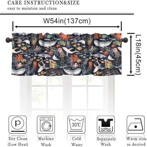 Ocean Animal Valance Curtain for Kids Toddler Cartoon Cute Blue Underwater - Image 3