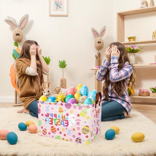 Pink Easter Basket for Kid Large Empty Baby Rectangular Cute Easter Gift - Image 3