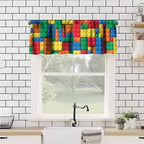 Building Block Toy Valance Kids Curtains, Abstract Geometric Colorful Toy Brick - Image 4