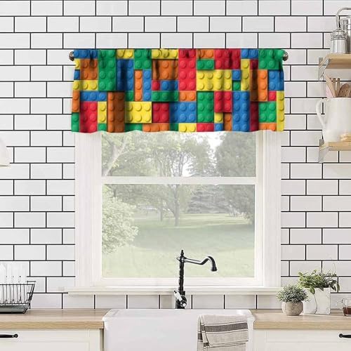 Building Block Toy Valance Kids Curtains, Abstract Geometric Colorful Toy Brick - Image 4