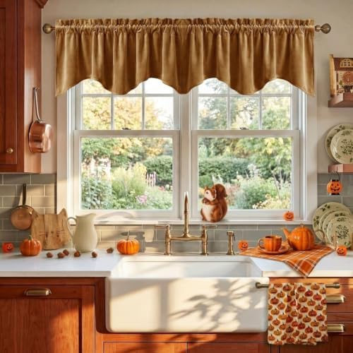 StangH Gold Brown Fall Decor Scalloped Valance 52x18 Inch, 1 Panel by StangH
