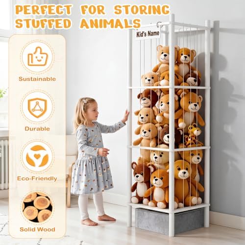 Stuffed Animal Storage with Toys Tray, 57In Large Wooden Stuffy Plushies - Image 3