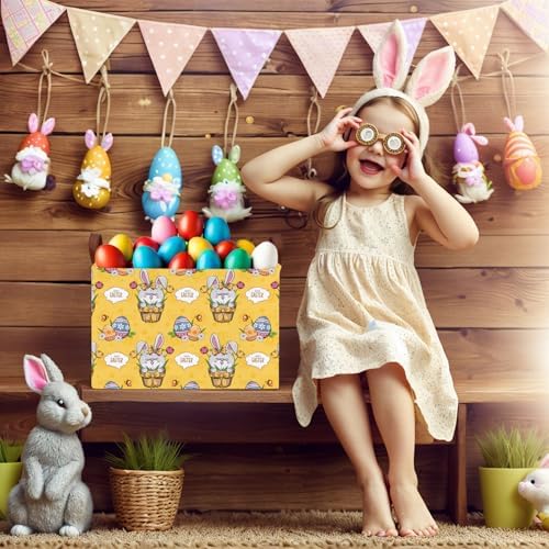Large Cute Easter Basket for Kid Empty Gift Baby Rectangle Storage Bin Bunny - Image 7