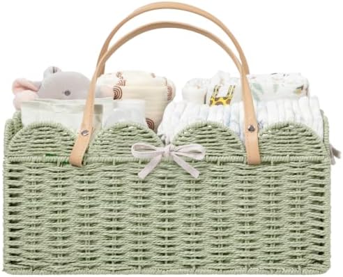 HBlife Large Baby Diaper Caddy, Paper Rope Scalloped Storage Baskets Nursery Bin by HBlife