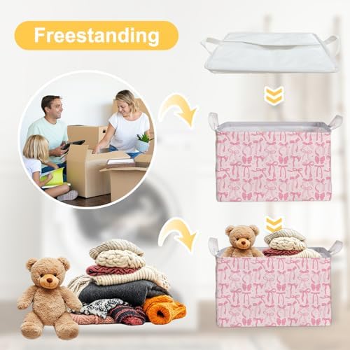 Pink Bow Foldable Storage Bins, Waterproof Toy and Clothes Organizer - Image 3