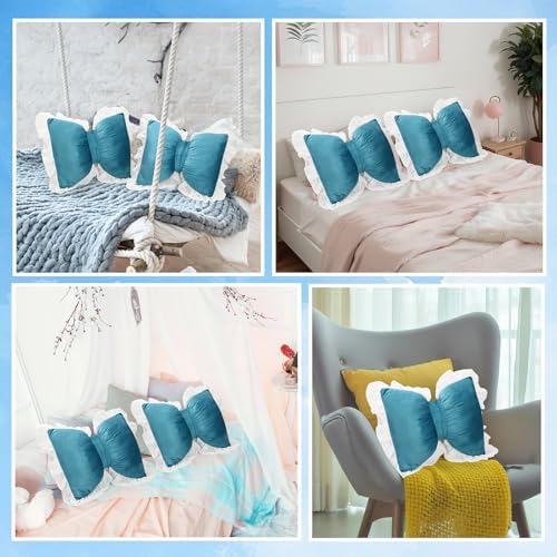 Yousoontic 2 Pcs Bow Throw Pillows 15.7x12.6 in, Waffle Weave Fabric - Image 6