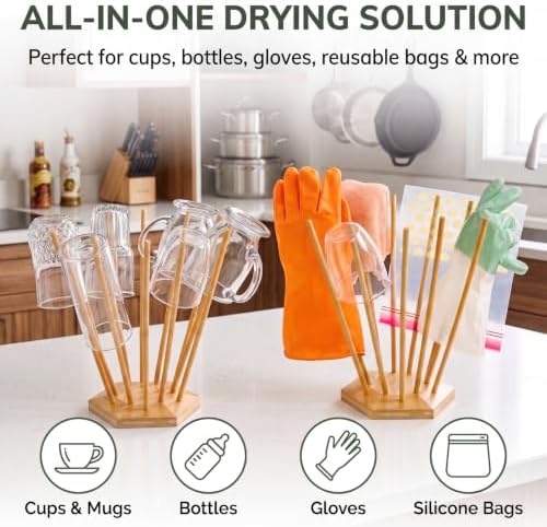Elsjoy Set of 2 Plastic Bag and Bottle Drying Racks, Countertop Kitchen Bamboo - Image 6