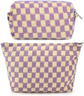 SOIDRAM 2 Pcs Checkered Makeup Bag Large Cosmetic Bag Toiletry Bag Makeup Pouch by SOIDRAM
