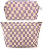 SOIDRAM 2 Pcs Checkered Makeup Bag Large Cosmetic Bag Toiletry Bag Makeup Pouch by SOIDRAM