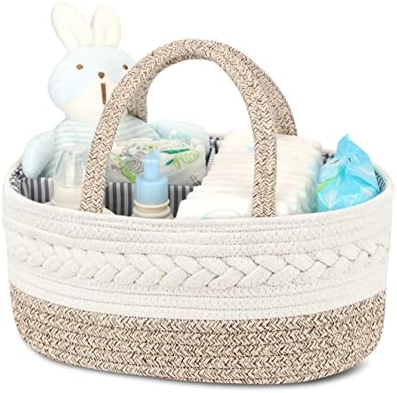 Maliton Diaper Caddy Organizer for Baby, Cotton Rope Baby Gift Basket, Portable by Maliton