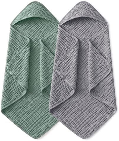 Yoofoss Hooded Baby Bath Towels 2 Pack 100% Muslin Organic Cotton by YOOFOSS