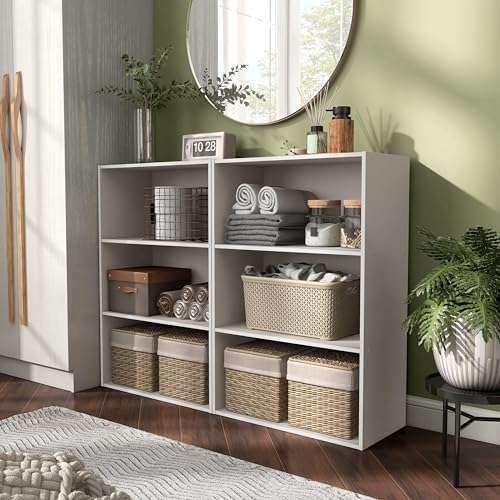 Homes: Inside + Out Apexa 3-Tier Cube Storage Organizer Shelves, Stackable Wood - Image 6