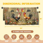 Rooster Curtain Valance for Windows 2 Pack Colorful Feather Flower Wooden Fence - Image 3