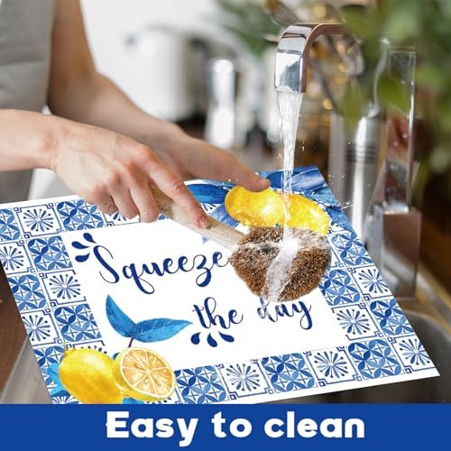 OBUSATT Blue and Yellow Lemons Placemats Set of 6 17×12 Inch Summer Lemon - Image 4