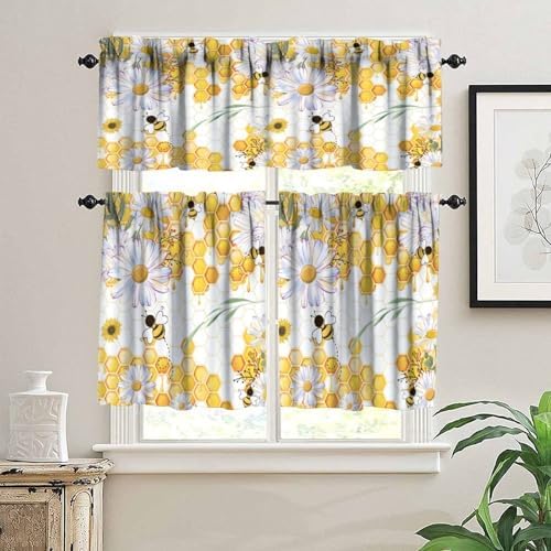 Girls Bee Valance Curtains, Spring Floral Watercolor Flower Honey Plants Window - Image 3