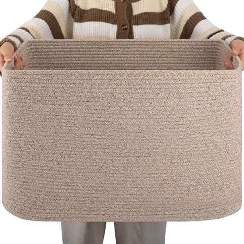 OIAHOMY 96L XXXLarge Blanket Basket Woven Cotton Rope Storage Basket Brown by MasterofSpaceOptimization