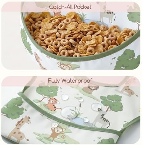 3 Pack Waterproof Baby Bibs for Eating, Mess Proof Feeding Bib - Image 4