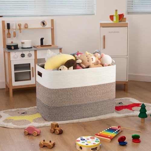 OIAHOMY Blanket Basket Laundry Basket Dog Toy Basket 108L Dark Brown - Image 2