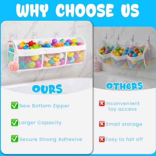 Bath Toy Storage, 3 Compartment Horizontal Large Openings - Image 7