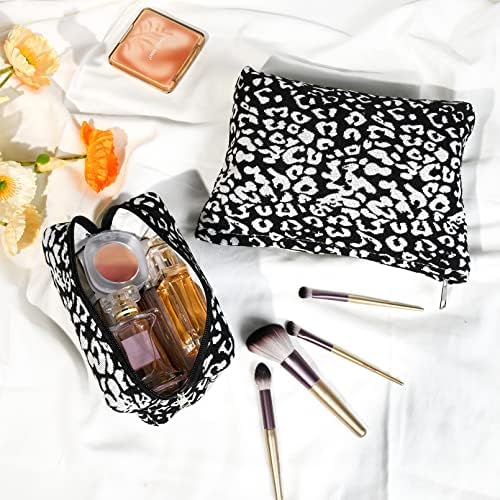 SOIDRAM 2 Pieces Leopard Print Makeup Bag Large Cosmetic Bag Capacity Canvas - Image 4
