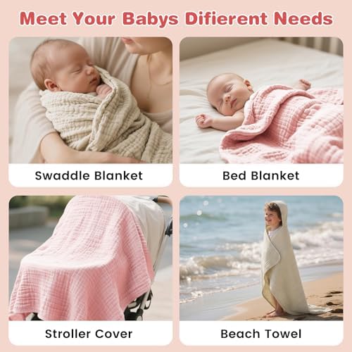 Muslin Hooded Baby Towels 2 Pack, 100% Cotton Baby Bath Towels - Image 4