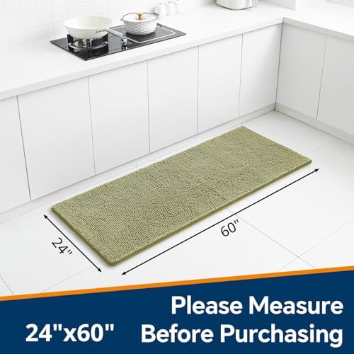 Chenille Bathroom Runner Rug 24"x60" Sage Green, Plush Bath Mat - Image 2
