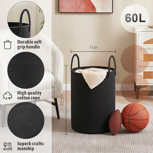 Artfeel Laundry Basket, Woven Cotton Rope Laundry Hamper, 60L - Image 6