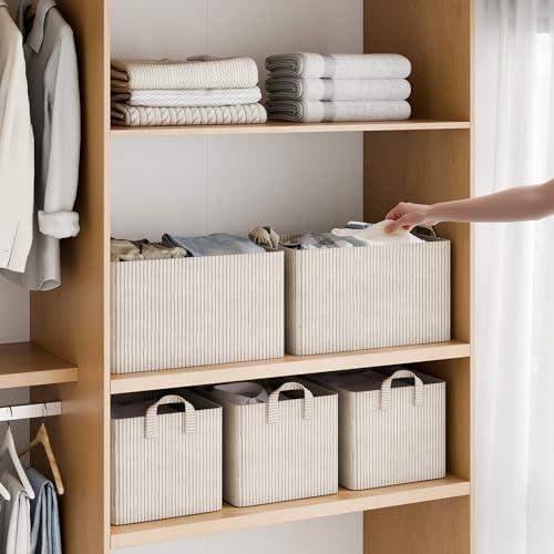 StorageWorks Fabric Storage Bins, Khaki and Beige Stripes - Image 3
