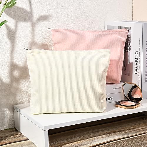 SOIDRAM 2 Pieces Corduroy Makeup Bag Large Corduroy Cosmetic Bag Capacity - Image 6
