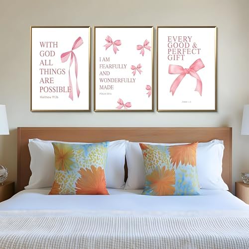 JBZDD Coquette Pink Bow Wall Art Decor Posters Set of 3, Inspirational Bible - Image 4