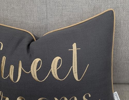 Rudransha Sweet Dreams Embroidered 12x18 Lumbar Pillow Cover, Dark Grey - Image 2