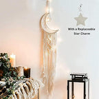 Boho Macrame Wall Hanging, Crochet Moon Star Dream Catcher by ANROYE