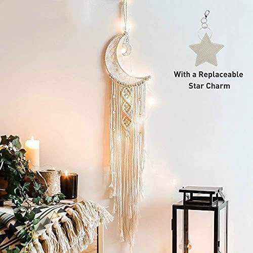 Boho Macrame Wall Hanging, Crochet Moon Star Dream Catcher by ANROYE