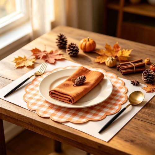 60 Pcs Orange and White Gingham Paper Placemats, Disposable Fall Placemat - Image 5