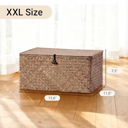 Nonam Large Wicker Basket with Lid, Seagrass Shelf Storage Basket - Image 3