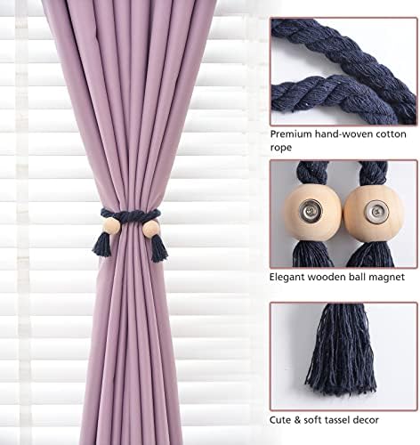 NICEEC 4 Pack Wooden Ball Magnetic Curtain Tiebacks Boho Home Decor Drape Tie - Image 3