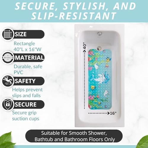 ENKOSI Non-Slip Bath Mat and Shower Mat 40x16 Extra Long, Dolphin Print - Image 3