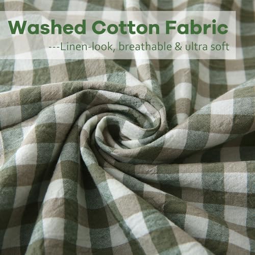 2 Pack Sage Green Gingham Ruffle Pillow Shams King Size 20"x36" - Image 6